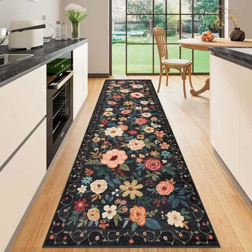 Miniatura 247 de DUKINO Alfombra de área de 6 x 9 pies, alfombra floral para sala de estar, ligera, antideslizante, lavable, alfombra de interior de pelo bajo