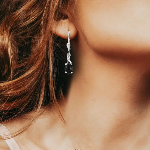 Miniatura 4 de Black Tourmaline Earrings in 925 Sterling Silver - Tourmaline Crystal Dangle Leverback Earrings for Women