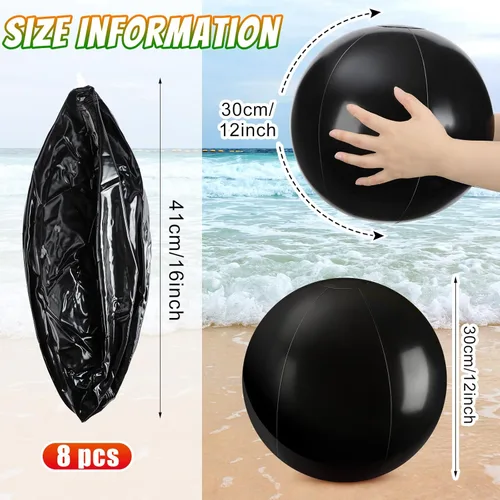 Miniatura 4 de Sinmoe 8 piezas inflables de color blanco y negro para decoración de pelotas de playa sólidas para piscina, pelota flotante para manualidades
