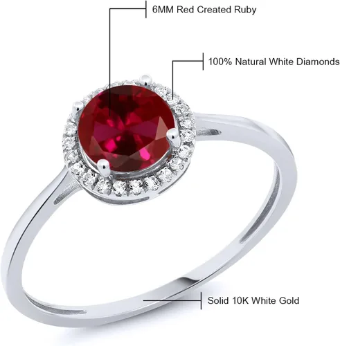 Miniatura 77 de Gem Stone King Anillo de compromiso de boda de oro blanco de 10 quilates con piedra natal y halo de diamantes Redondo de 0.236 in Anillo de oro