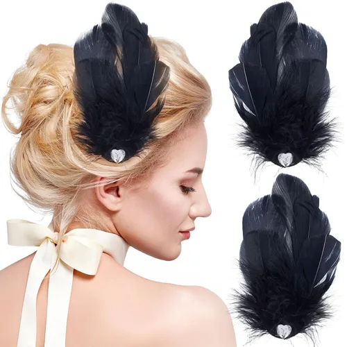 Miniatura 14 de ANCIRS Paquete de 4 pinzas para el pelo de plumas para mujer, pasadores de pelo en forma de ala mosca, accesorio para horquillas de los años 20, 2