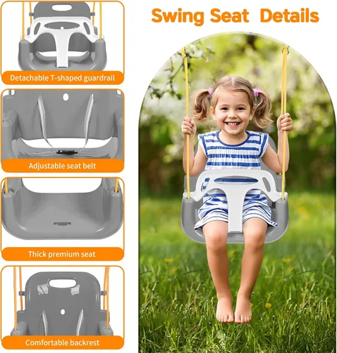 Miniatura 3 de Juego de columpios para niños pequeños, columpio 3 en 1 para patio trasero, juegos de columpios plegables para niños de 6 meses en adelante, fácil