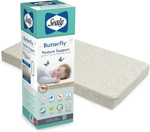 Miniatura 8 de Sealy Baby Colchón impermeable para cuna con soporte de postura de mariposa, ajuste de cama para niños pequeños, espuma americana premium,
