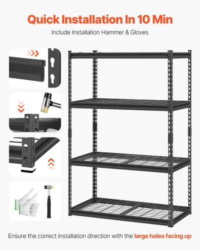 Miniatura 7 de VEVOR Estantes de almacenamiento, 2400 libras, estantería de garaje resistente de 4 niveles, 20 pulgadas de profundidad x 40 pulgadas de ancho x 60