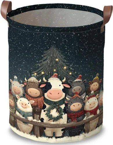 Miniatura 36 de Cesta de lavandería de 15.75 x 15.75 x 19.7 pulgadas, diseño de pingüino de Navidad, plegable, con asas, almacenamiento de ropa sucia