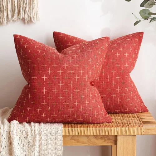 Miniatura 327 de MIULEE - Juego de 2 fundas de almohada decorativas de lino de arpillera navideñas, modernas, estilo campestre, rústicas, tejidas, con textura