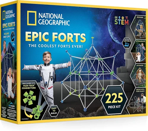 National Geographic Kit de construcción de fuertes para interiores, 225 piezas para juego creativo, juguetes de construcción STEM para niños de 6 a