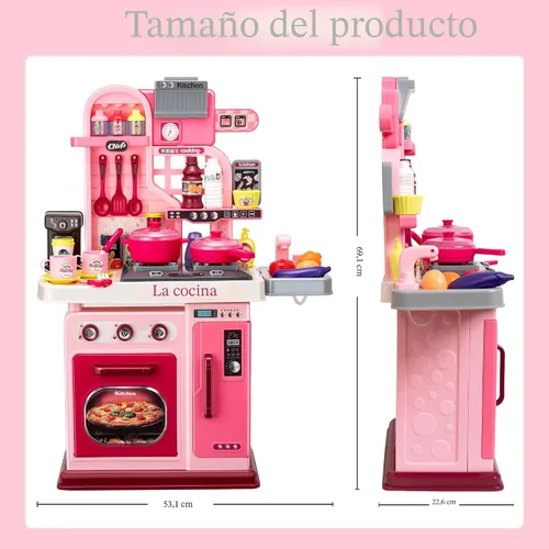 Miniatura 6 de Juego de cocina para niños - 53 piezas: estufa de cocina, fregadero de juego, horno, juguetes de cocina con luces y sonidos realistas, juguetes