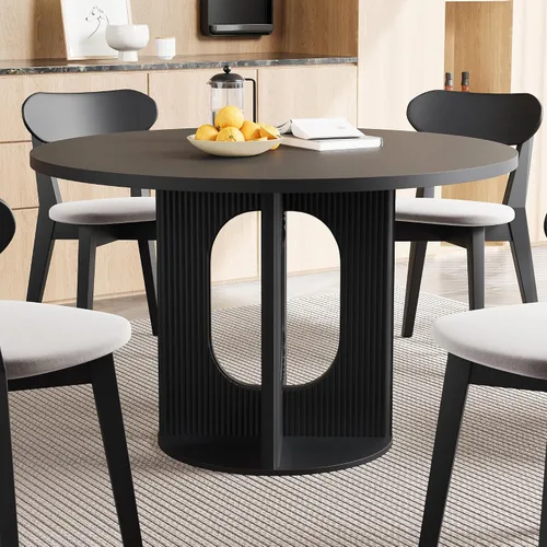 Miniatura 6 de weselon - Mesa de comedor redonda rústica con estrías para 4, mesa de cocina circular de 47 pulgadas con base de pedestal de madera, mesas de cena