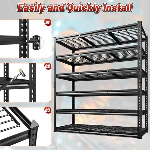 Miniatura 7 de REIBII Estantería de garaje de 6 niveles, estantes de almacenamiento de 3600 libras, estantería de metal ajustable y resistente, estante