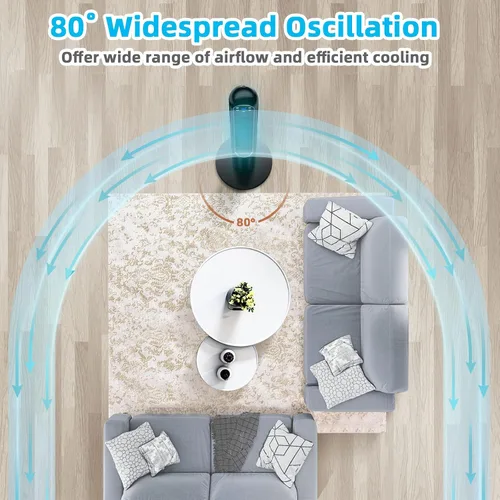 Miniatura 5 de COSTWAY Ventilador de torre, ventilador oscilante portátil de 42 pulgadas de 80 grados con control remoto, 3 modos de viento, panel de control