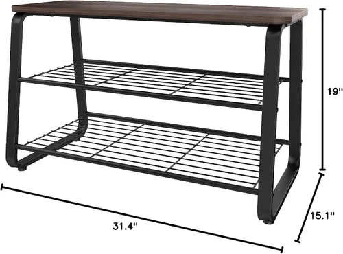 Miniatura 8 de ClosetMaid Zapatero de 3 niveles, marco de metal, estantes de alambre, asiento de madera, entrada, pasillo, sala de estar, organizador de vestíbulo