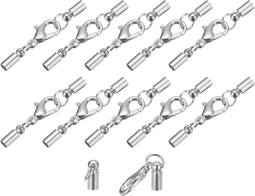 Miniatura 36 de uxcell Juego de 10 tapas de cuero de 0.315 in con cierres de pinza de langosta, terminadores de barril para hacer pulseras de cuero, tono bronce
