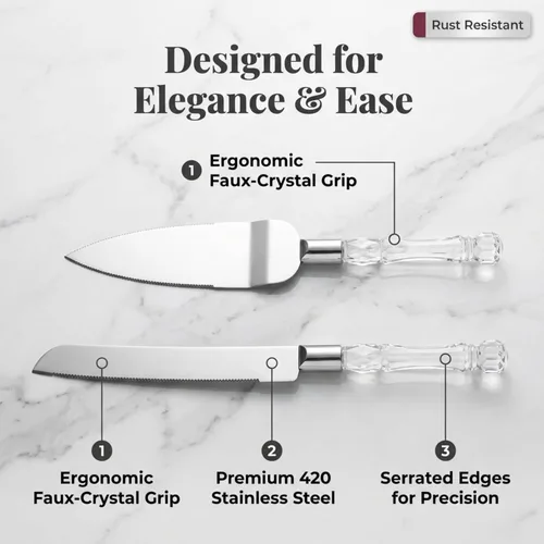 Miniatura 6 de Homi styles Juego Elegante de Cuchillo y Servidor para Pastel Blanco, Cortador de Pastel y Espátula para Pie, Juego de Servidor y Cuchillo