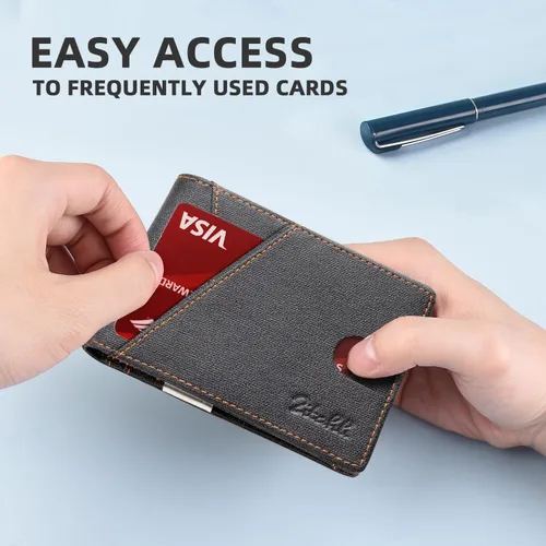 Miniatura 66 de Zitahli - Billeteras delgadas RFID para hombres, billetera de cuero flexible con clip de dinero, cartera minimalista con bolsillo frontal