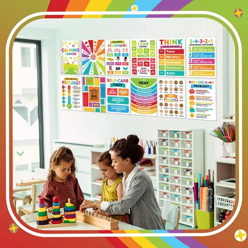 Miniatura 4 de Sproutbrite Paquete de 12 pósteres de esquina calmantes de 12 x 16 pulgadas para decoración de aula, carteles educativos para escuela primaria