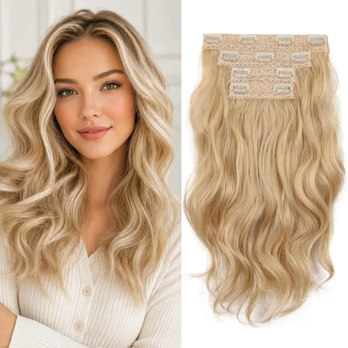 Miniatura 16 de Extensiones de cabello con clip, extensiones de cabello sintético ondulado de 14 pulgadas con clip (color: 22H10#)