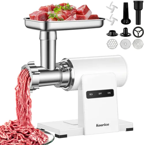 Picadora de carne, picadora eléctrica de carne con máquina de relleno de salchichas y kit de kubbe, picadora de carne de cuerpo metálico con 3