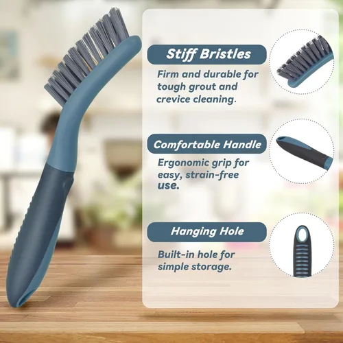 Miniatura 5 de Paquete de 2 cepillos pequeños para limpieza, cepillos de fregar con cerdas rígidas para lechada para cocina, baño y pisos de azulejos, ideales