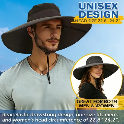 Miniatura 5 de Sombrero de ala súper ancha, protección UPF 50+, sombrero de pescador impermeable para pesca, senderismo, campamento, nailon transpirable y malla
