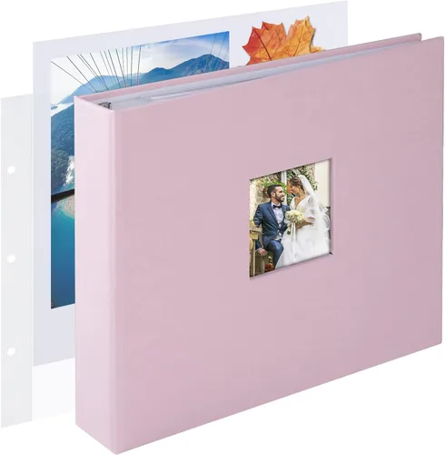 1DOT2 8x8 DIY pequeño álbum de recortes con 3 anillas, álbum de fotos, diario con 30 fundas de plástico, 60 páginas y cubierta de tela para viajes