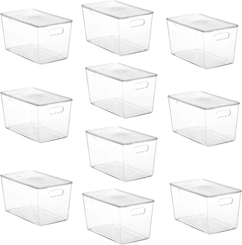 Miniatura 8 de Vtopmart 10 unidades de contenedores de almacenamiento apilables transparentes con tapas, contenedores de plástico grandes con asas para organizador