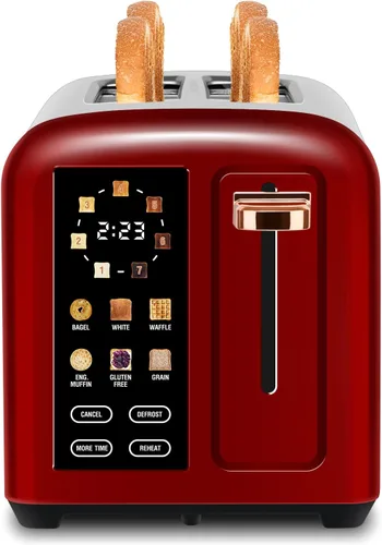 SEEDEEM Tostadora de 2 rebanadas con pantalla táctil, velocidad de calentamiento más rápida, configuración de 7 niveles de tostado, 6 tipos de pan,
