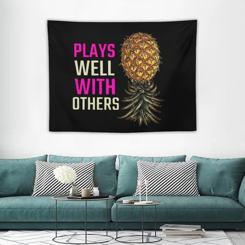 Miniatura 4 de Heucapc Tapiz de piña al revés que juega bien con otros, tapiz de fiesta de The Swing Nation para dormitorio, decoración estética de pared