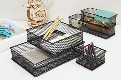 Miniatura 8 de Annova Organizador de cajones y estantes apilables de malla, cesta de almacenamiento, bandeja para suministros escolares y de oficina, juego de 2