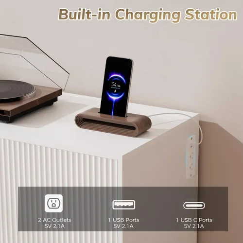 Miniatura 3 de Soporte para tocadiscos de vinilo de alta calidad, soporte para tocadiscos con estantes ajustables, capacidad para más de 250 álbumes, diseño