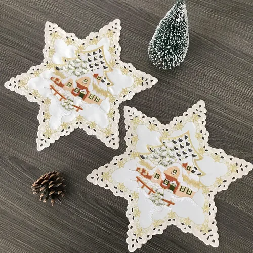 Miniatura 2 de Juego de 6 manteles individuales de Navidad, 100% poliéster, bordados, decoración de mesa de Navidad, 12 x 12 pulgadas, flor de pascua, árbol