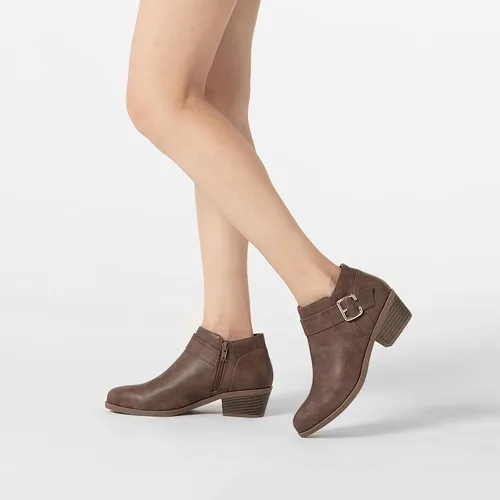 Miniatura 7 de Athlefit Botines gruesos de tacón bajo para mujer, botines clásicos con punta puntiaguda y cremallera lateral