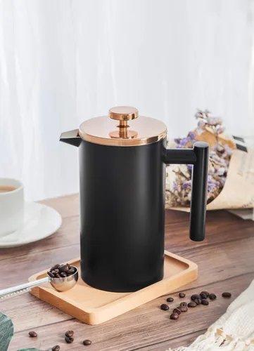 Miniatura 7 de Cafetera pequeña de prensa francesa de 20.3 fl oz, prensa francesa con aislamiento de doble pared negra de acero inoxidable para viajes y Negro