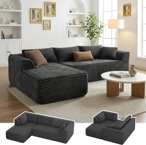 Miniatura 27 de Vesgantti 106" Boneless Couch with Chaise, U Shaped Deep Seat Comfy Cloud Modular Sofa Chenille Memory Foam Sectional Couches for Living Room