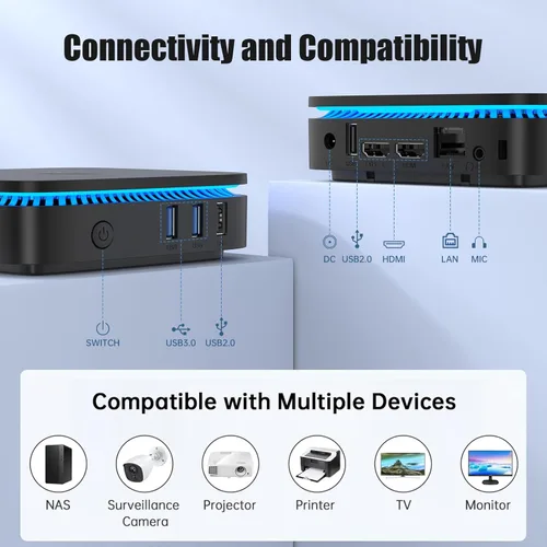 Miniatura 7 de KAMRUI AK1PLUS Mini PC, 8GB DDR4 256GB M.2 SSD, Mini computadora de escritorio con 4 USB-A, 2 HDMI, Ethernet
