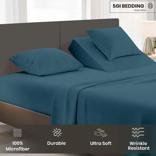 Miniatura 6 de SGI bedding Juego de sábanas de microfibra ajustable de 28 pulgadas con parte superior flexible de cabeza dividida, ultra suave, refrescante