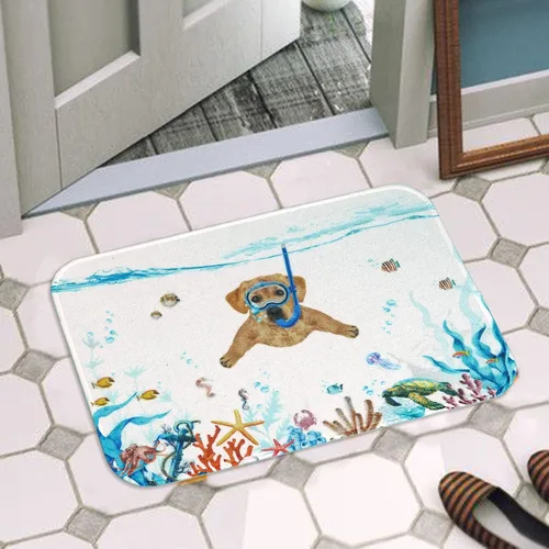 Miniatura 7 de Fowocu Divertidas alfombras de baño pequeñas para perro, alfombras de baño de animales marinos y océanos, absorbentes de agua, antideslizantes