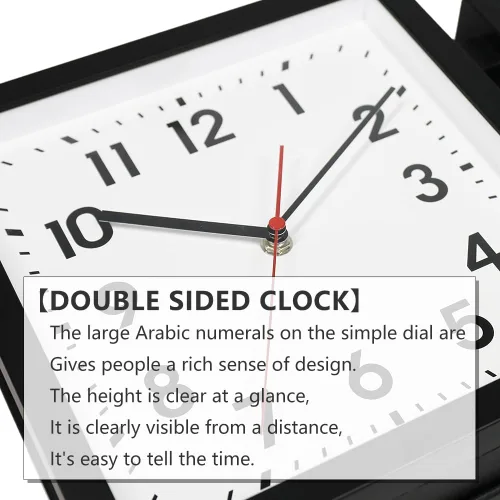 Miniatura 3 de BESTIME 66295A Reloj de pared de plástico de doble cara con marco negro. Reloj de estación clásico de diseño simple, estilo silencioso, elegante