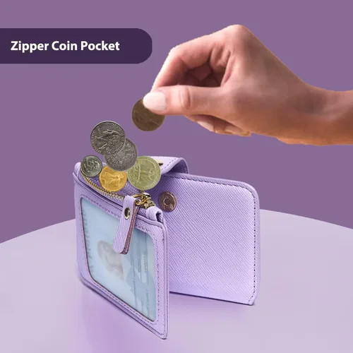 Miniatura 50 de Cartera con llavero, tarjetero con bloqueo RFID de piel, funda para tarjetas de crédito con cremallera para mujer