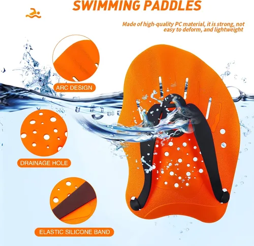 Miniatura 3 de Raquetas de natación para manos, paletas de mano de entrenamiento de natación con correas ajustables, paletas de natación para adultos y niños