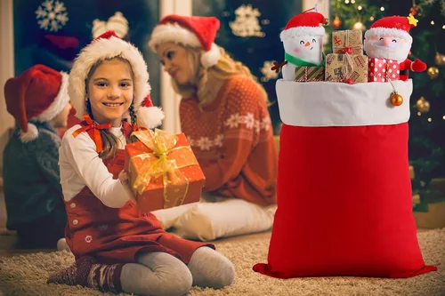 Miniatura 6 de DYSHAYEN Saco de Santa Bolsa de Regalo de Navidad 19.7 X 27.6 Pulgadas Bolsa Grande de Lona de Santa Claus para Suministros de Fiesta de Xmas (Rojo)