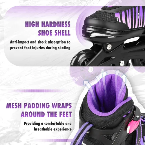 Miniatura 4 de Patines en línea ajustables para niñas y niños con ruedas de luz completa, divertidas cuchillas iluminadoras para principiantes, para niños, Púrpura