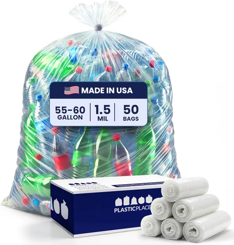 Plasticplace - Bolsas de basura resistentes de 55-60 galones, revestimientos transparentes para contenedores de basura (38 x 58 pulgadas) - Bolsas
