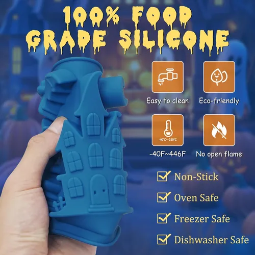 Miniatura 3 de Sidosir 2 moldes de silicona para gomitas de chocolate con castillo de Halloween, calabaza, murciélago, araña para postre de mousse, momia