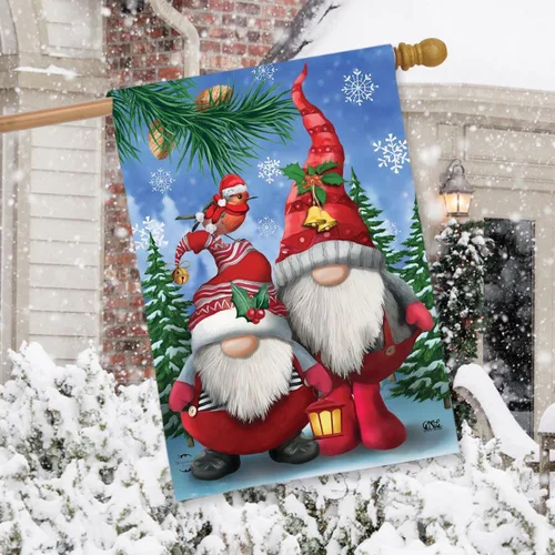 Miniatura 2 de Briarwood Lane - Bandera para casa con enanos de invierno, temática de Navidad, con gorro de Santa, humor, 28 x 40 pulgadas Gnomos de invierno