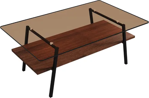 Miniatura 6 de IANIYA - Mesa de centro moderna de cristal, mesa de centro pequeña de mediados de siglo, mesa de centro para sala de estar con estantes de madera