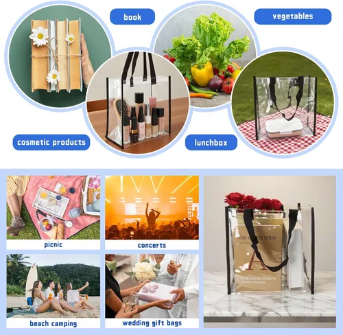 Miniatura 7 de 12 x 12 x 6 pulgadas, bolsas de plástico de PVC transparente con asas para trabajo, playa, almuerzo, deportes, conciertos