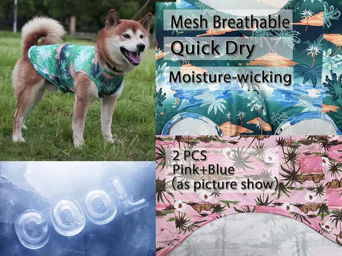 Miniatura 2 de Camisas hawaianas para perros, camisetas transpirables de malla de secado rápido para niño grande, niña, bulldog, rosa y azul, L Rosado/Azul