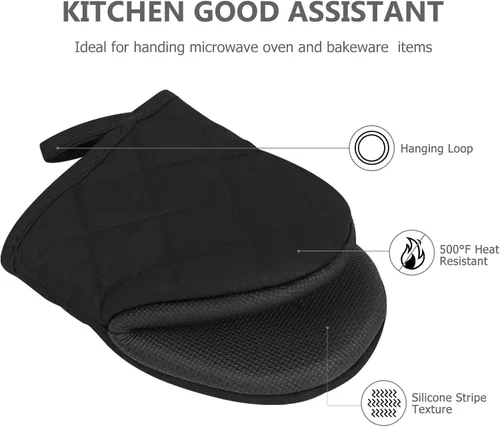 Miniatura 3 de Juego de Manoplas de Horno y Soportes para Ollas, Paquete de 4, Mini Guantes de Cocina de Silicona Resistentes al Calor para 500 Grados Fahrenheit