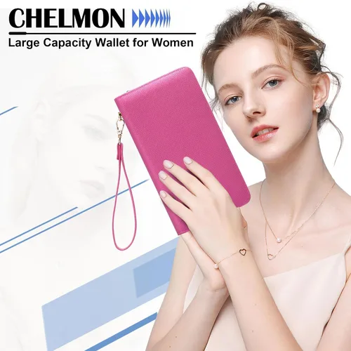 Miniatura 31 de Chelmon - Monedero para mujer de cuero genuino con bloqueo de señal RFID, para tarjetas de crédito